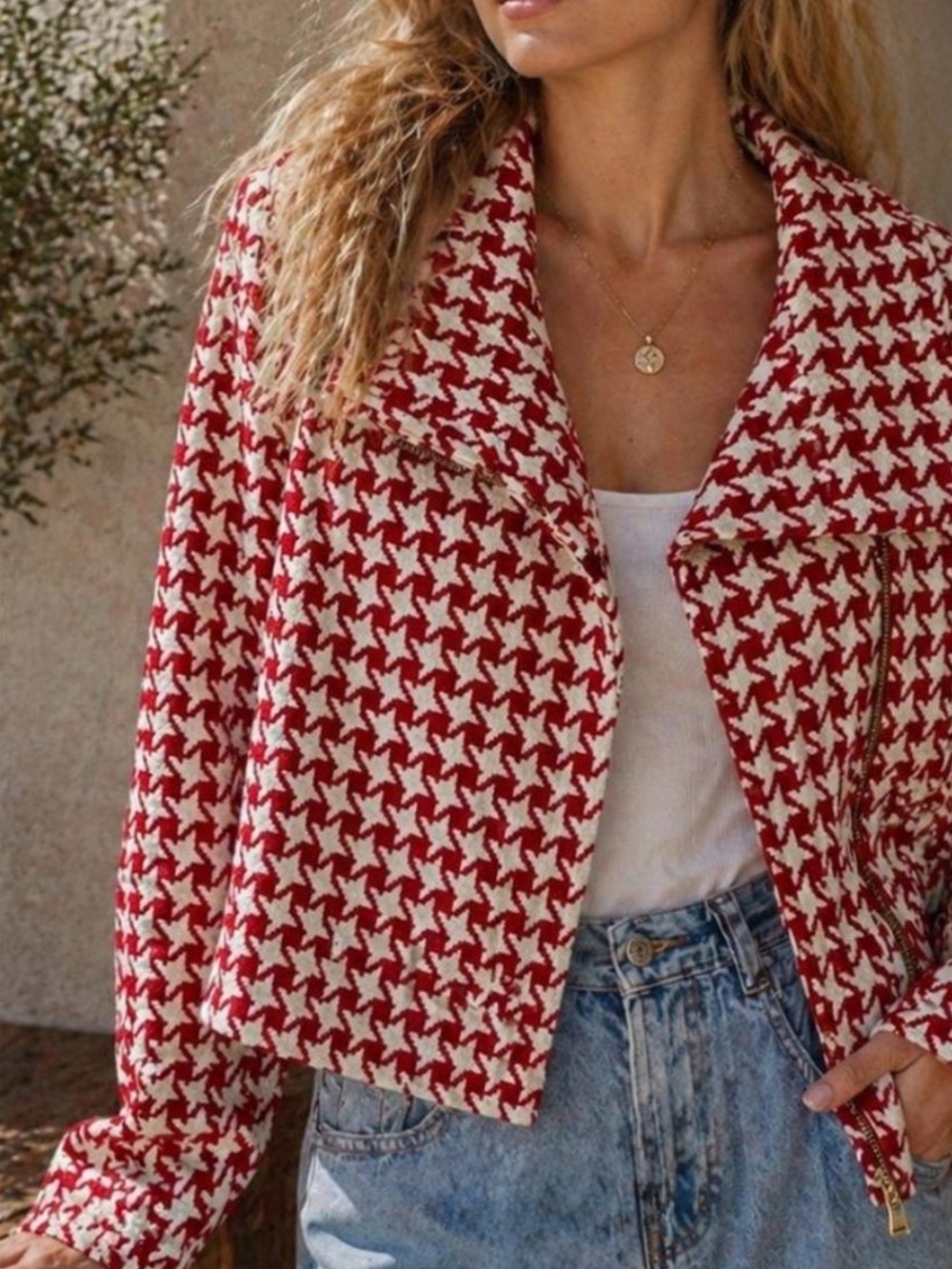 Talbot's Red and White Houndstooth Blazer - Picture 2 of 8